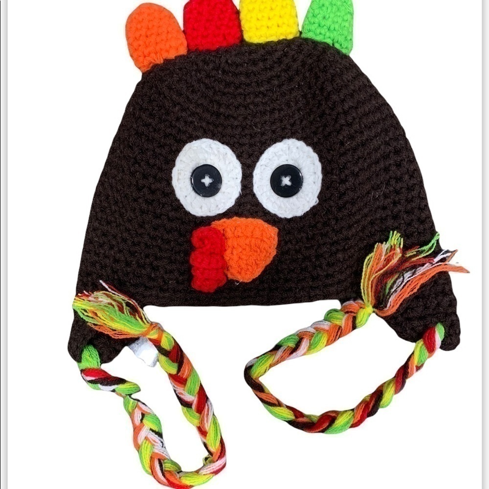 Turkey Hat Beanie Kids Crochet Fall Thanksgiving NEW - Picture 3 of 4